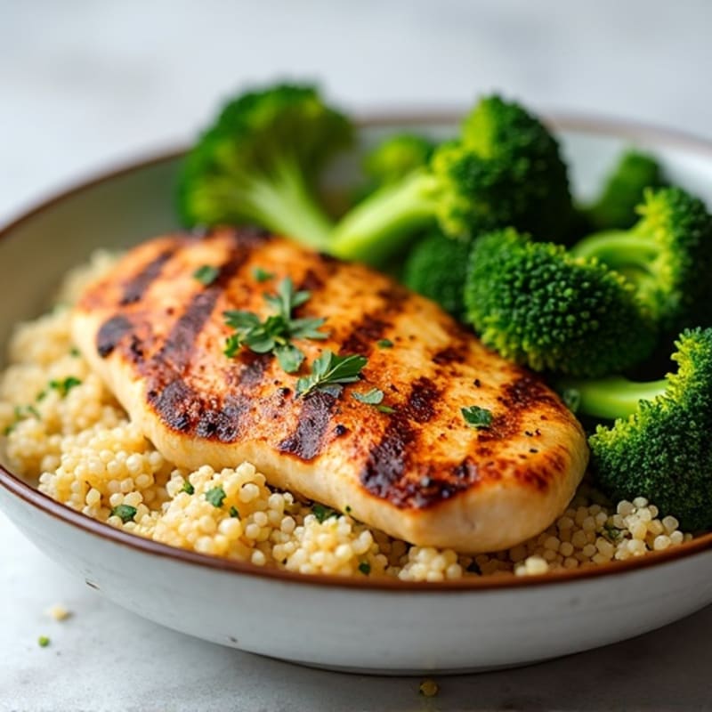 Grilled Chicken Breast with Roasted Broccoli and Quinoa