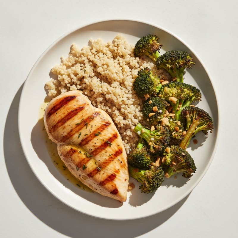Grilled Chicken Breast with Quinoa and Roasted Broccoli
