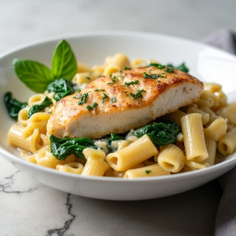 Lighter Creamy Garlic Chicken Pasta