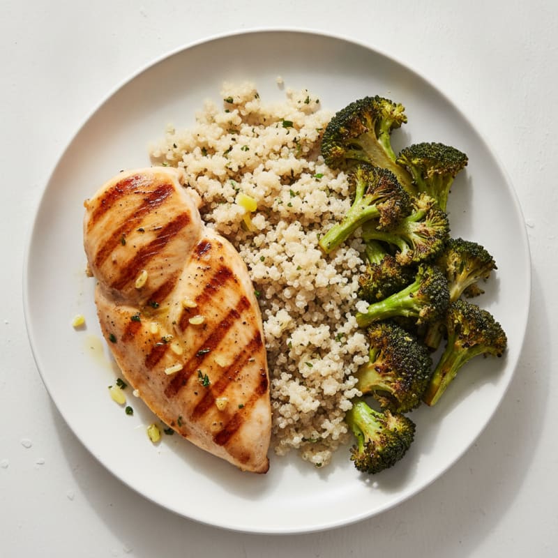 Grilled Chicken Breast with Quinoa and Roasted Broccoli