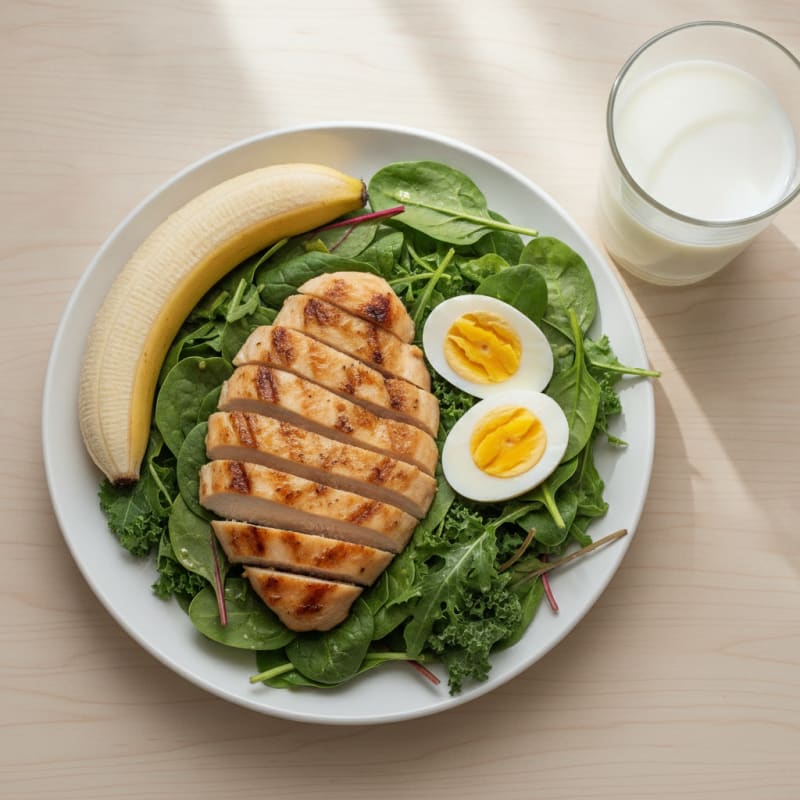 Grilled Chicken and Egg Power Salad with Milk