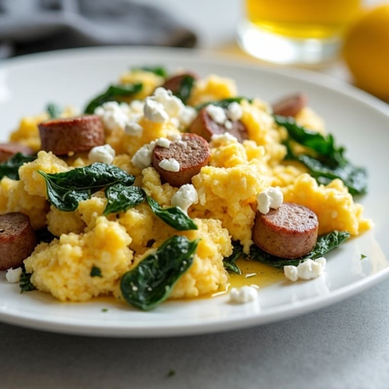 Egg White and Turkey Sausage Scramble with Spinach and Feta