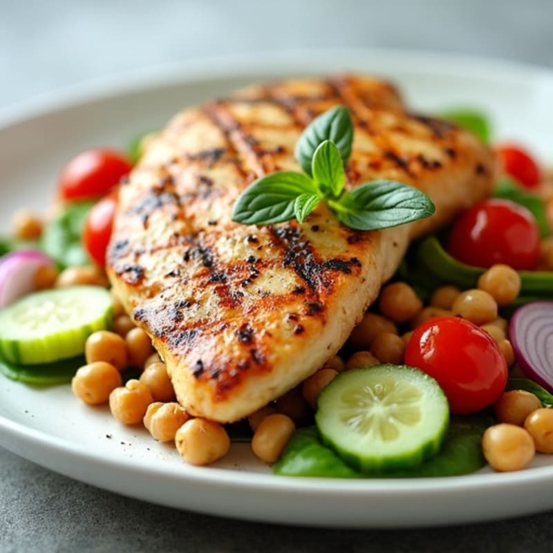 Grilled Chicken Breast with Chickpea Cucumber Salad