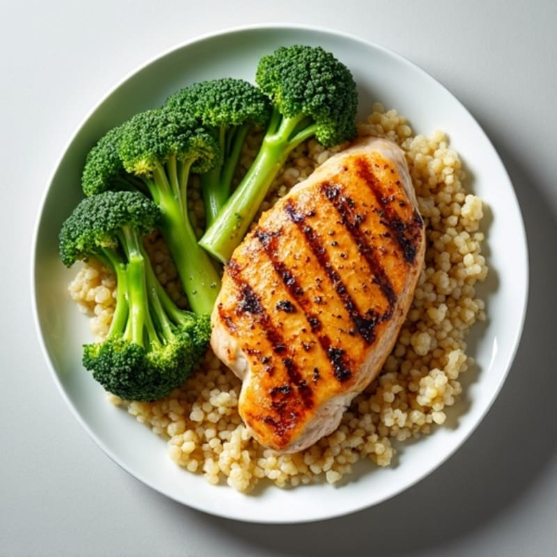 Grilled Chicken Breast with Quinoa and Steamed Broccoli