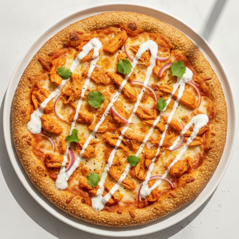 Buffalo Chicken Pizza with Ranch Drizzle