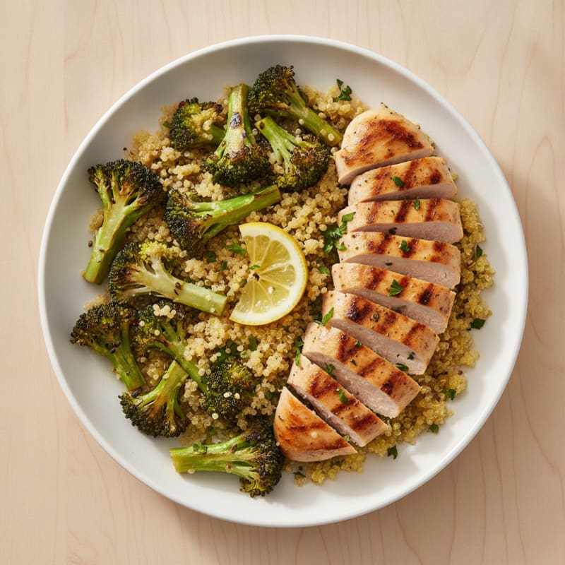Grilled Chicken Breast with Roasted Broccoli and Quinoa