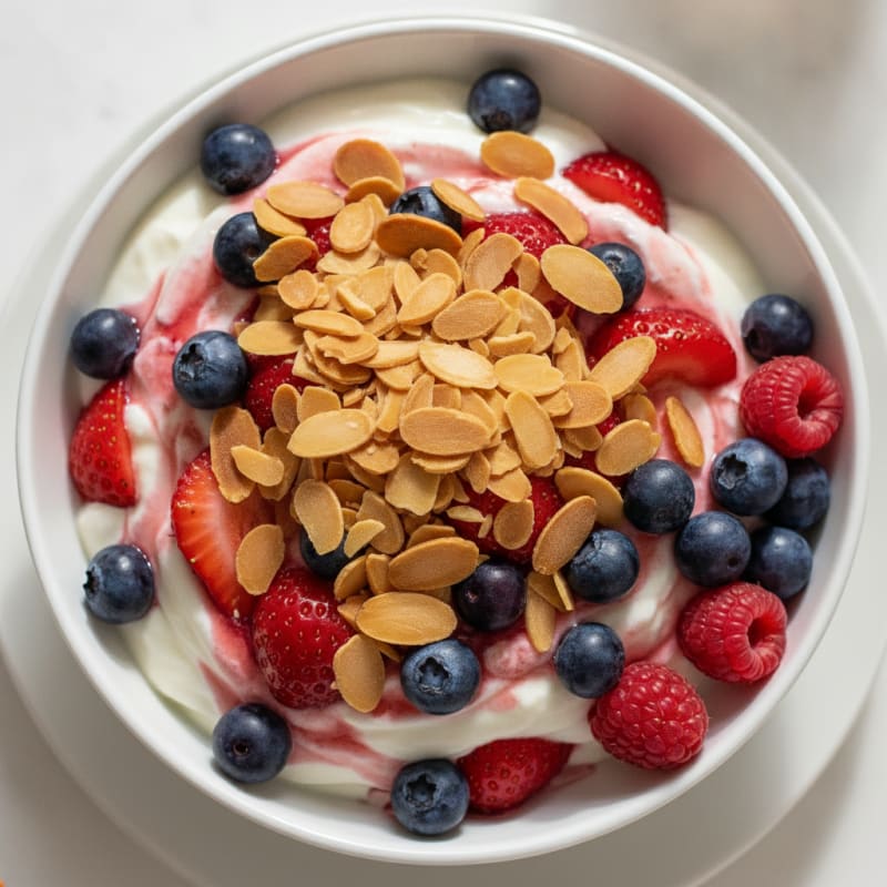 Greek Yogurt Protein Parfait with Mixed Berries and Almonds