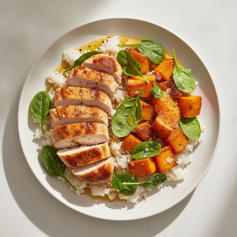 Roasted Chicken and Kumara with Spinach