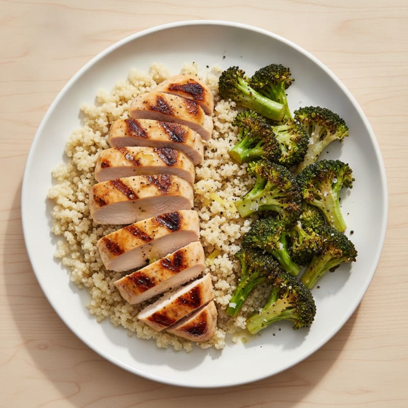 Grilled Chicken Breast with Quinoa and Roasted Broccoli