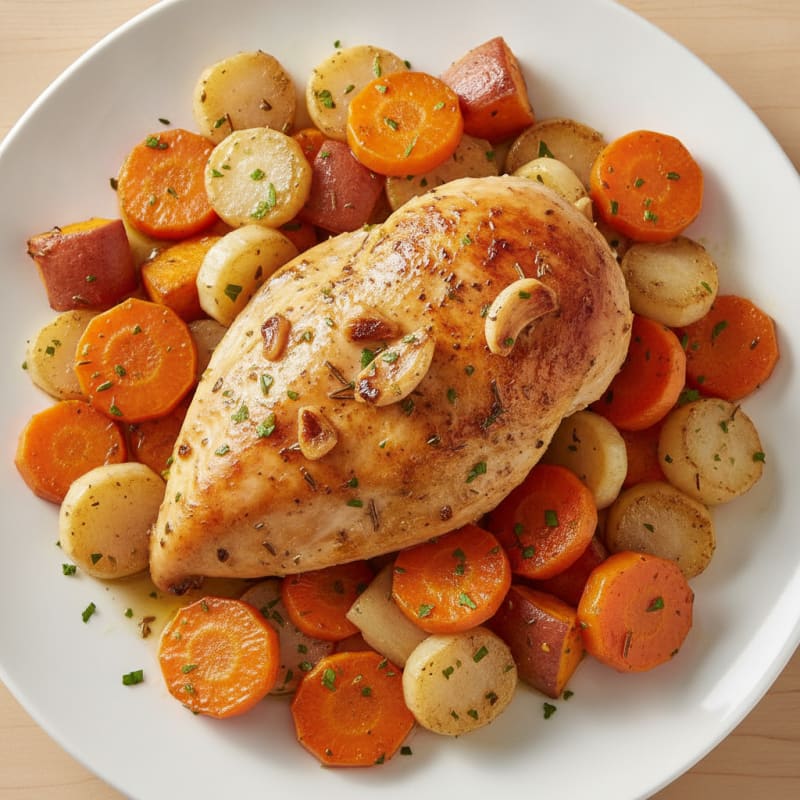 Garlic Herb Roasted Chicken with Root Vegetables