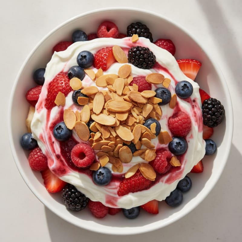 Greek Yogurt Protein Parfait with Mixed Berries and Almonds