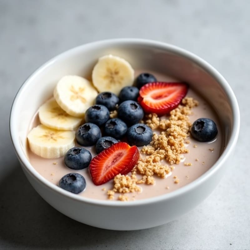 Creamy Protein Weetabix Bowl with Blueberries, Banana, and Dark Chocolate