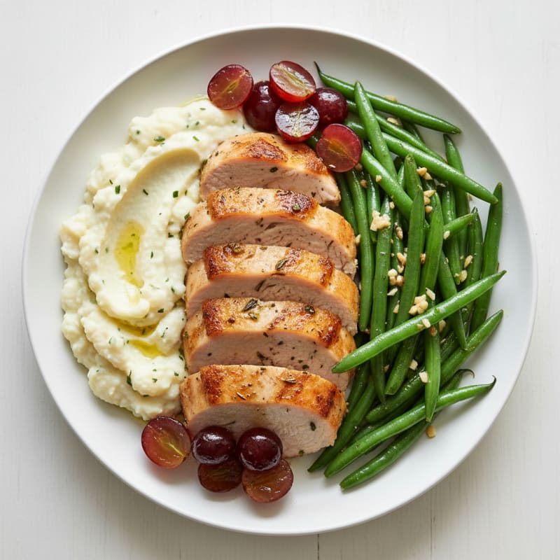 Roasted Turkey Tenderloin with Garlic Green Beans and Mashed Cauliflower