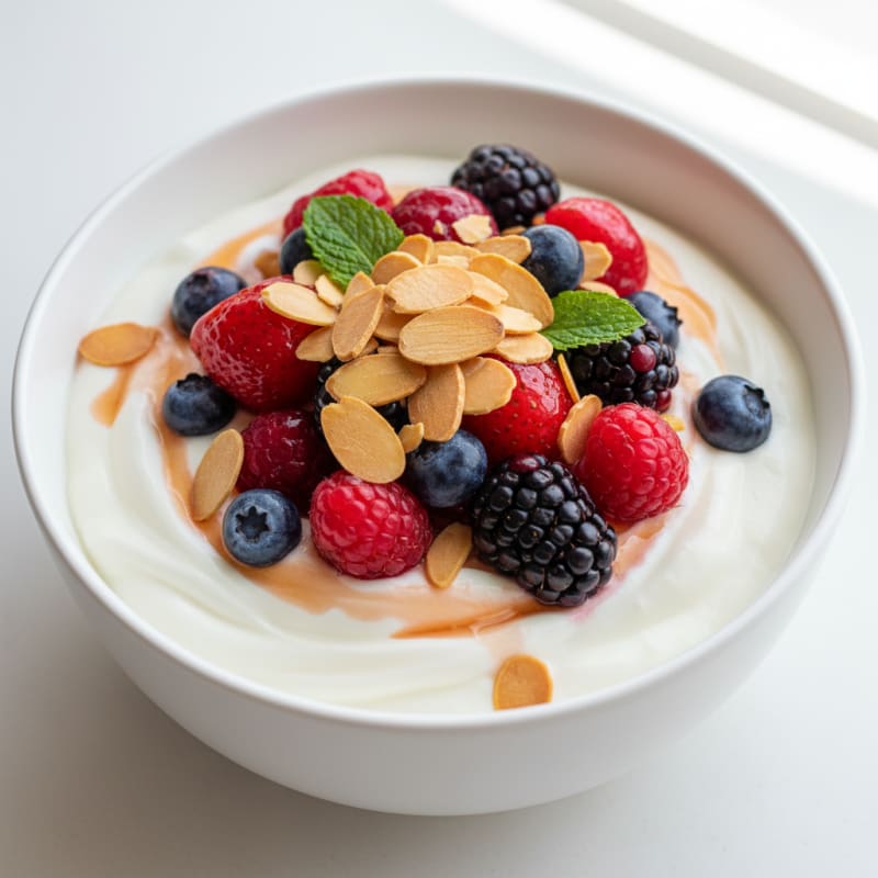 Greek Yogurt Protein Parfait with Mixed Berries and Almonds