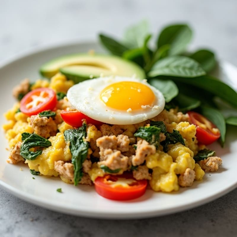 Egg White Vegetable Scramble with Lean Turkey and Spinach