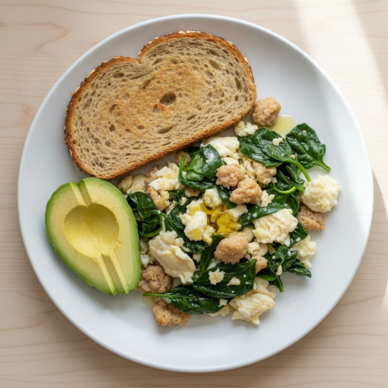 Egg White Scramble with Turkey Sausage and Spinach