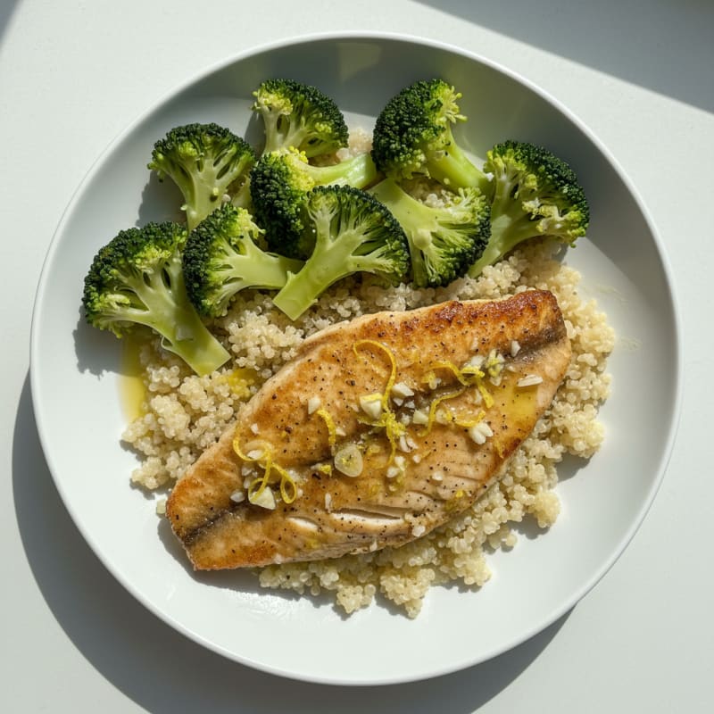 Seared Tilapia with Steamed Broccoli and Quinoa