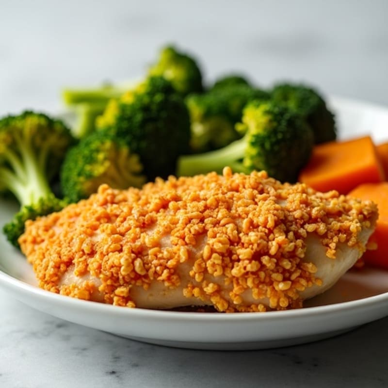 Crispy Cornflake-Crusted Chicken with Roasted Broccoli and Sweet Potato