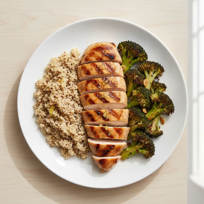 Grilled Chicken Breast with Roasted Broccoli and Quinoa