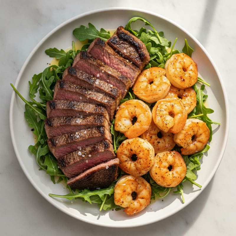 Pan-Seared Skirt Steak with Garlic Shrimp