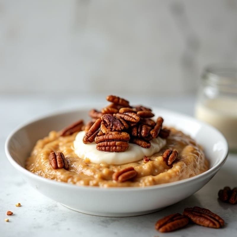 Creamy Protein Overnight Oats with Sticky Date-Caramel and Crunchy Toasted Pecans