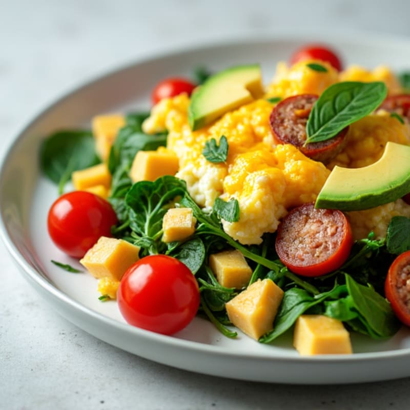 Egg White Spinach Scramble with Turkey Sausage