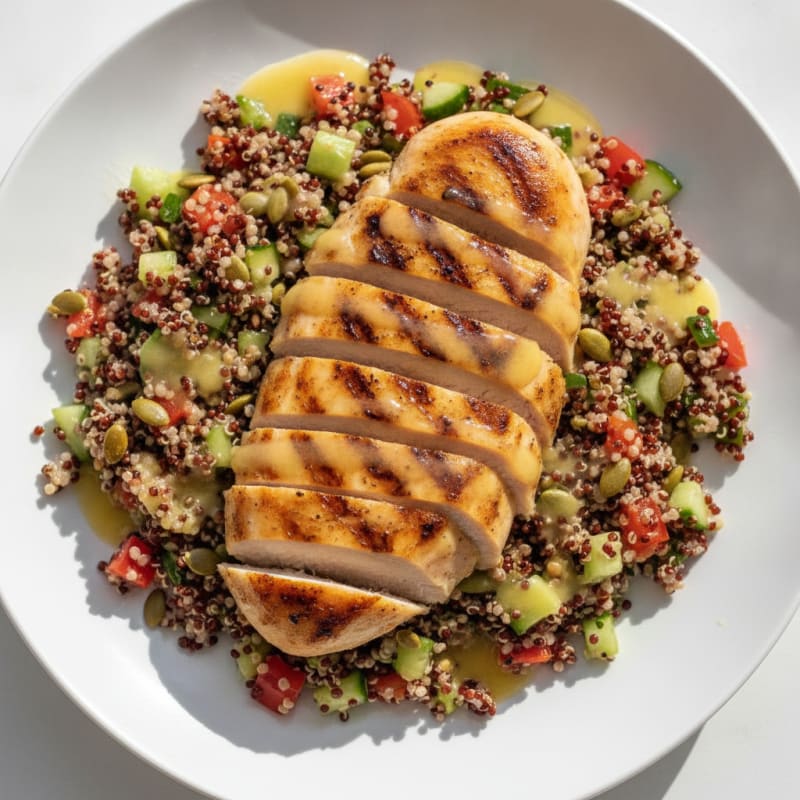 Grilled Chicken Breast with Crunchy Quinoa Salad and Lemon Vinaigrette