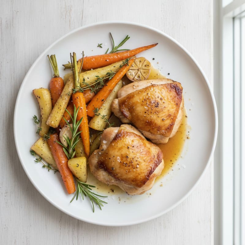 Sous Vide Chicken Thighs with Roasted Root Vegetables