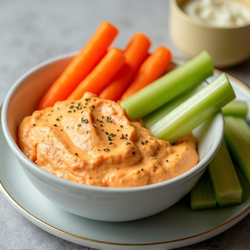 Healthy Creamy Buffalo Chicken Dip with Fresh Veggies