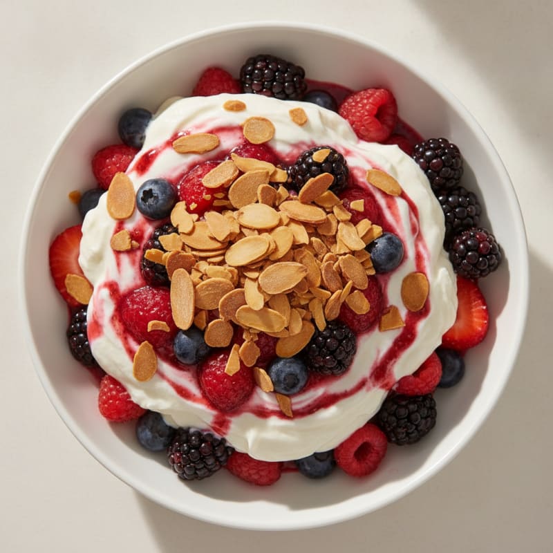 Creamy Greek Yogurt Protein Parfait with Mixed Berries and Almonds