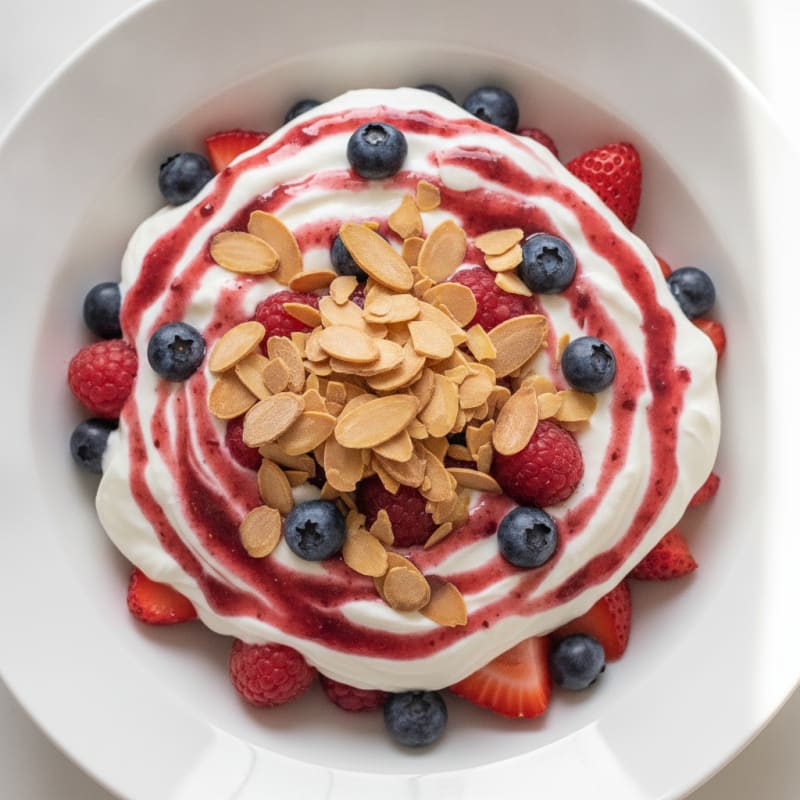 Greek Yogurt Protein Parfait with Mixed Berries and Almonds