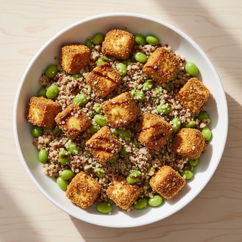 Crispy Tofu and Quinoa Power Bowl with Edamame