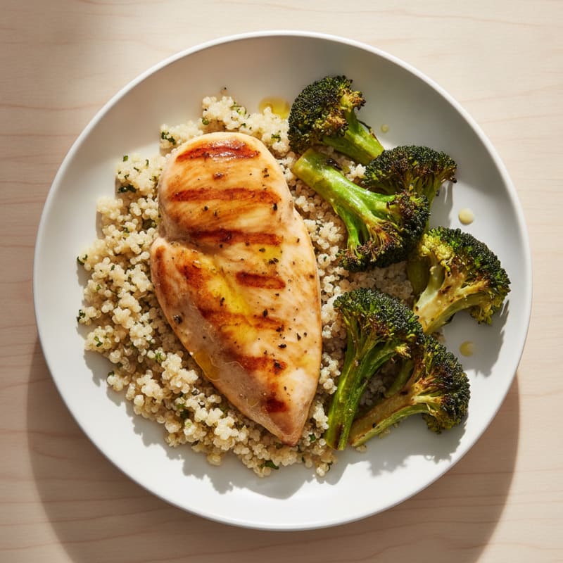 Grilled Chicken Breast with Quinoa and Roasted Broccoli