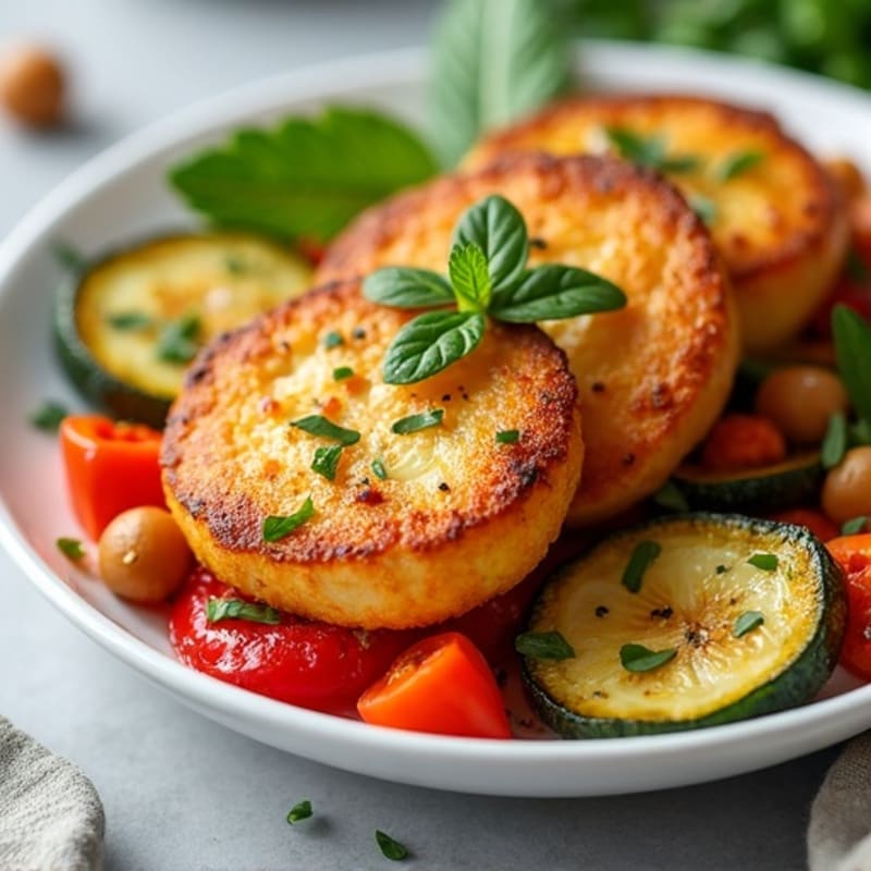 Crispy Pan-Seared Halloumi with Roasted Vegetables