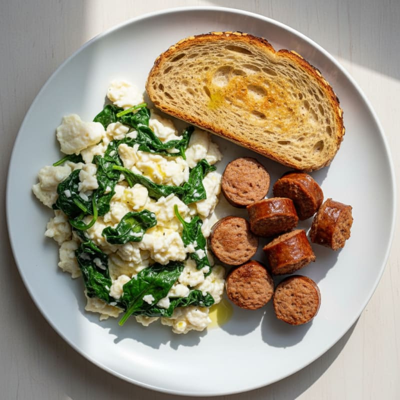 Egg White Spinach Scramble with Turkey Sausage