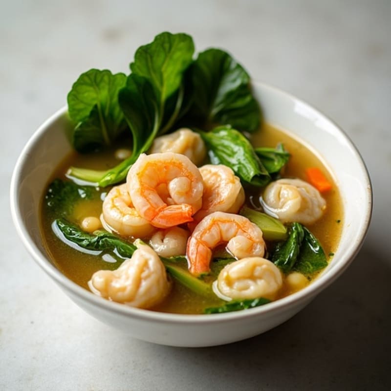 Lean Chicken and Shrimp Wonton Soup with Tender Bok Choy
