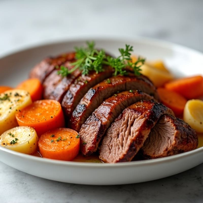 Tender Smoky Brisket with Crispy Roasted Root Vegetables