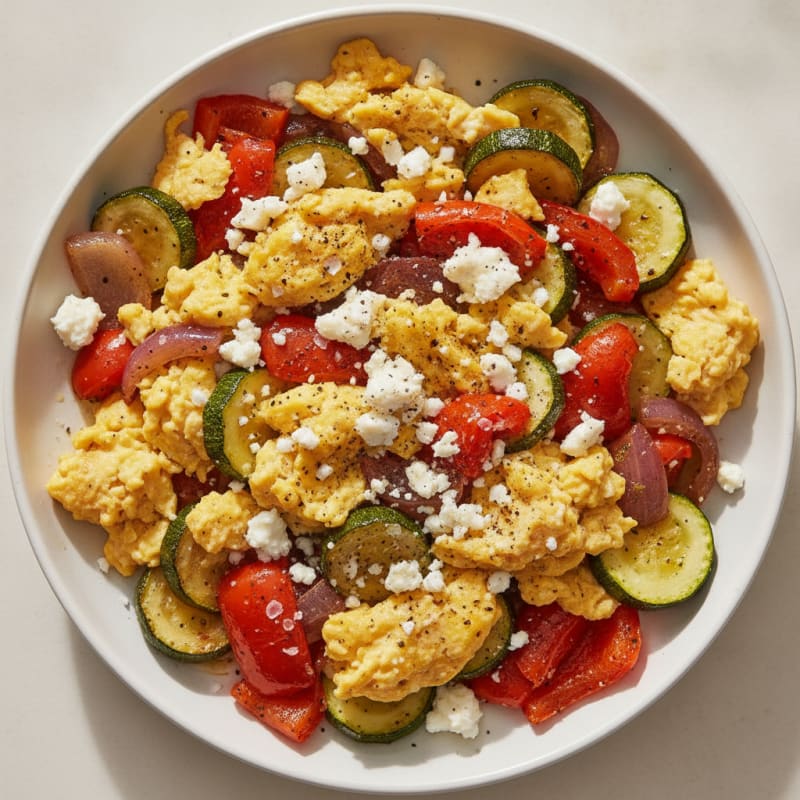 Hearty Scrambled Eggs with Roasted Vegetables