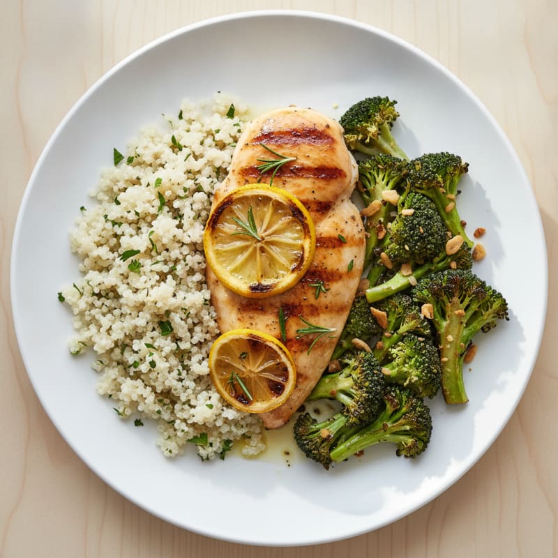 Grilled Chicken Breast with Roasted Broccoli and Quinoa