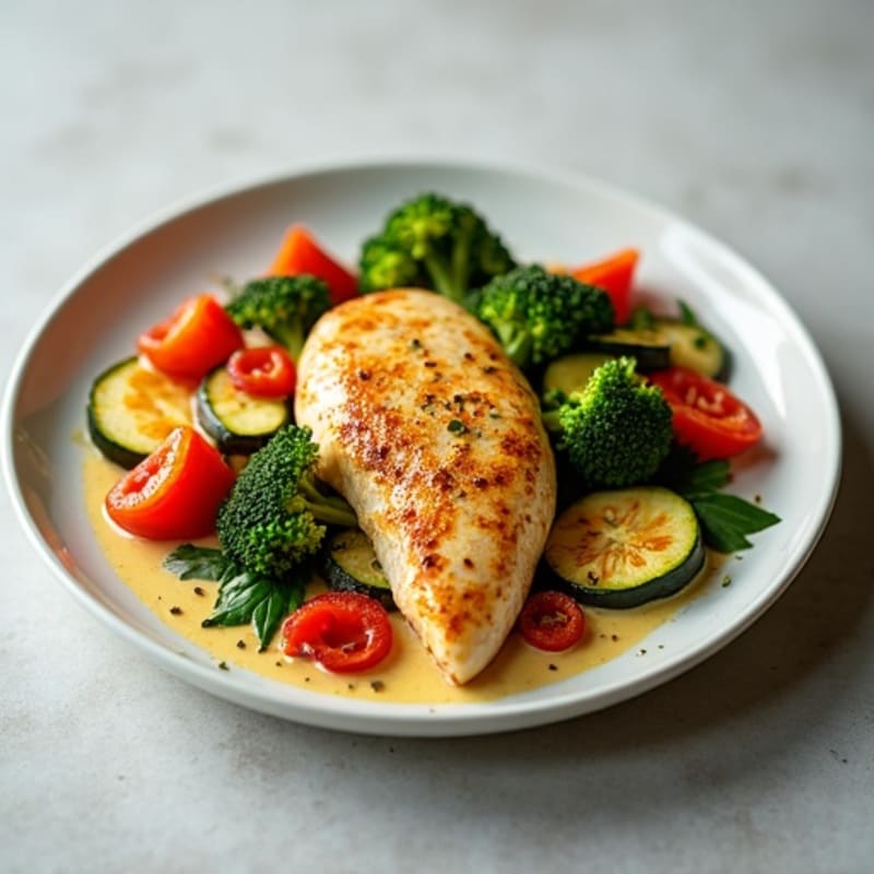 Creamy Spiced Chicken with Roasted Vegetables