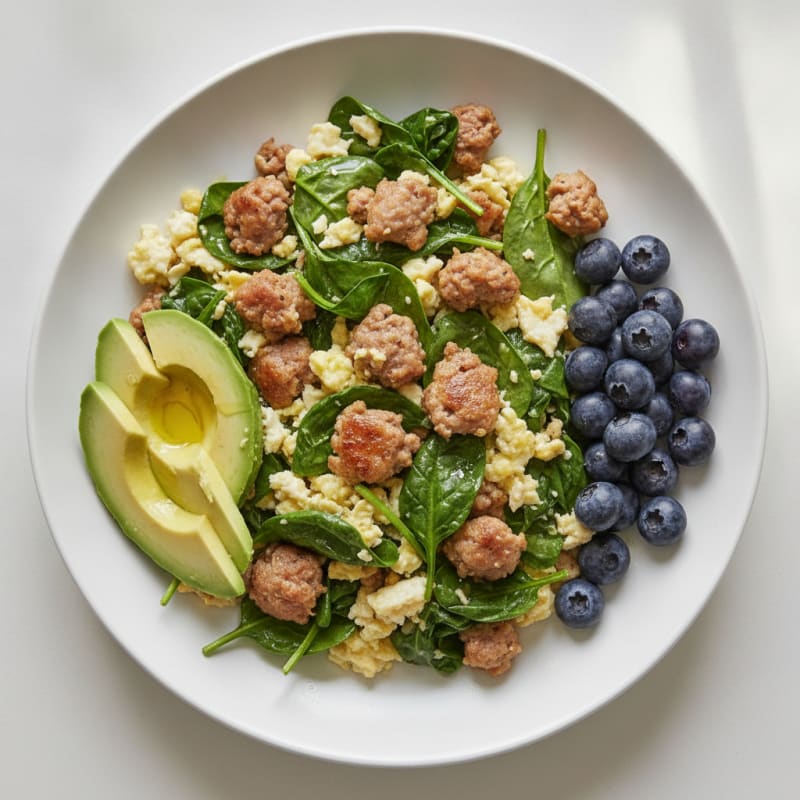Egg White and Turkey Sausage Scramble with Spinach