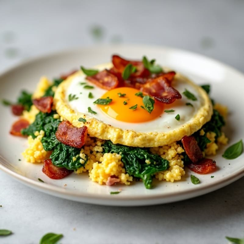 Cottage Cheese Egg Scramble with Spinach and Turkey Bacon