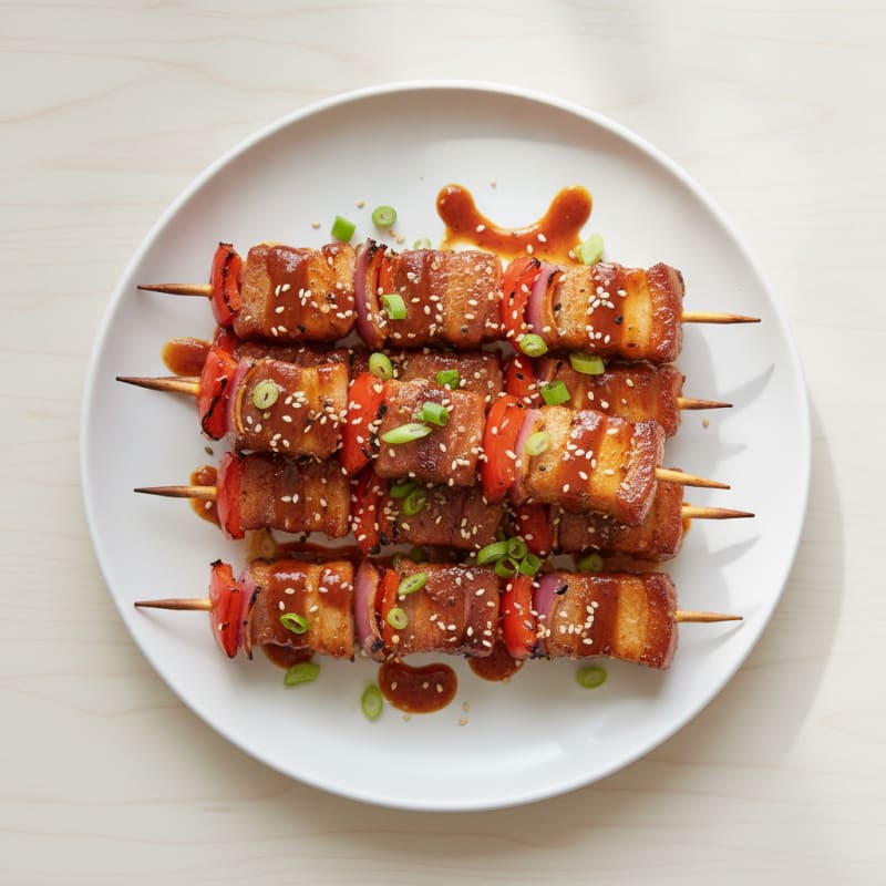 Spicy Gochujang Pork Belly Skewers