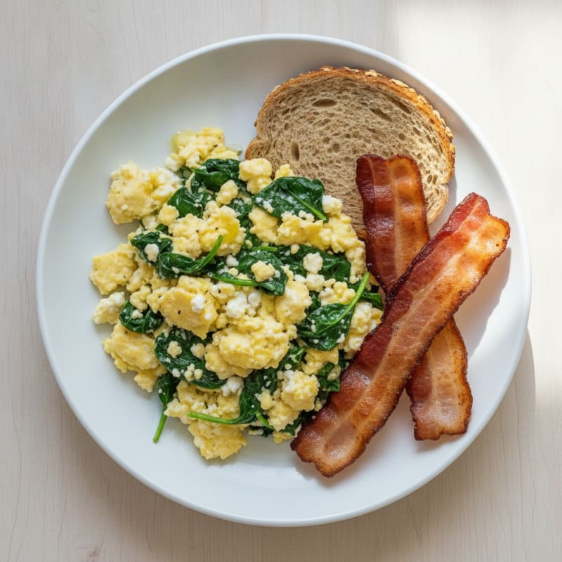Cottage Cheese Scramble with Spinach and Turkey Bacon
