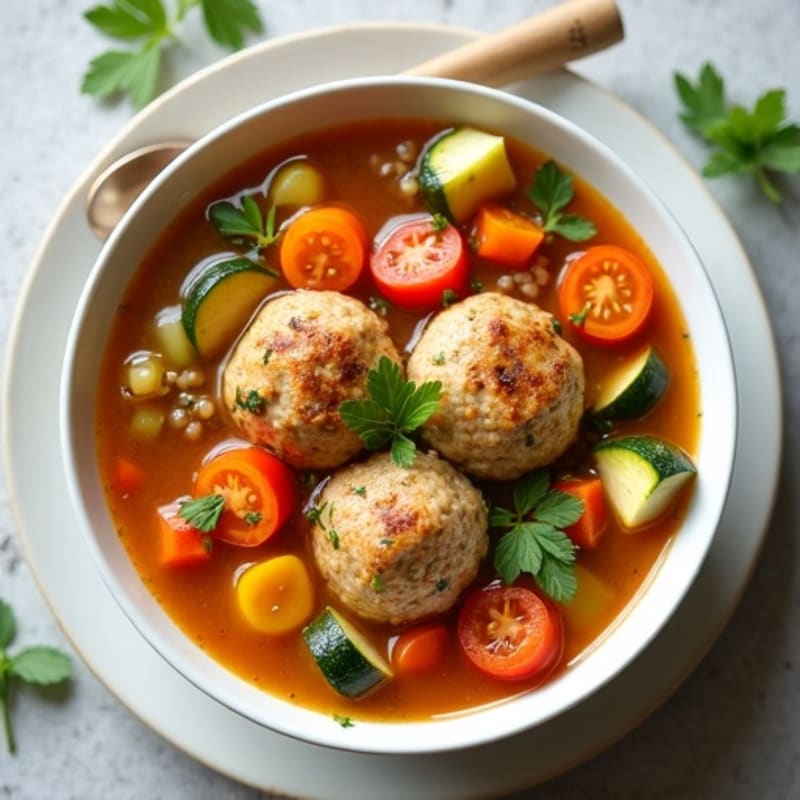 Herb-Spiced Turkey Meatball Soup with Fresh Vegetables