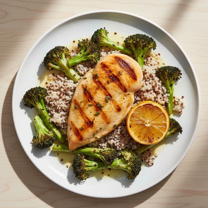 Grilled Chicken Breast with Roasted Broccoli and Quinoa