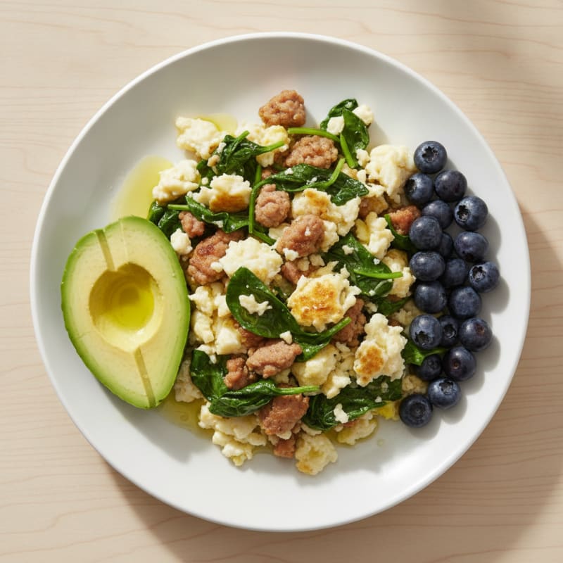 Egg White Scramble with Turkey Sausage and Spinach