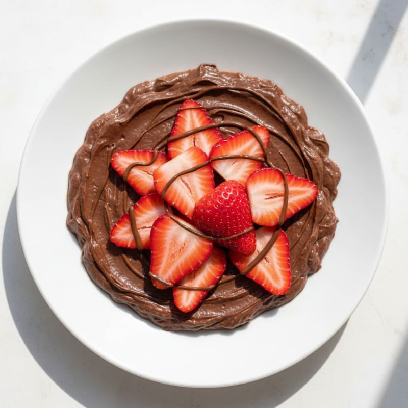 Silky Chocolate Protein Pudding with Sliced Strawberries