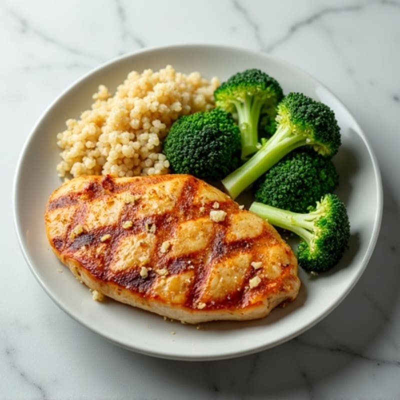 Grilled Chicken Breast with Steamed Broccoli and Quinoa