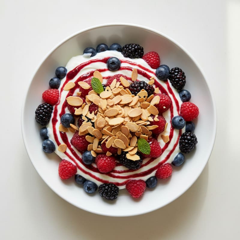 Greek Yogurt Protein Parfait with Mixed Berries and Almonds